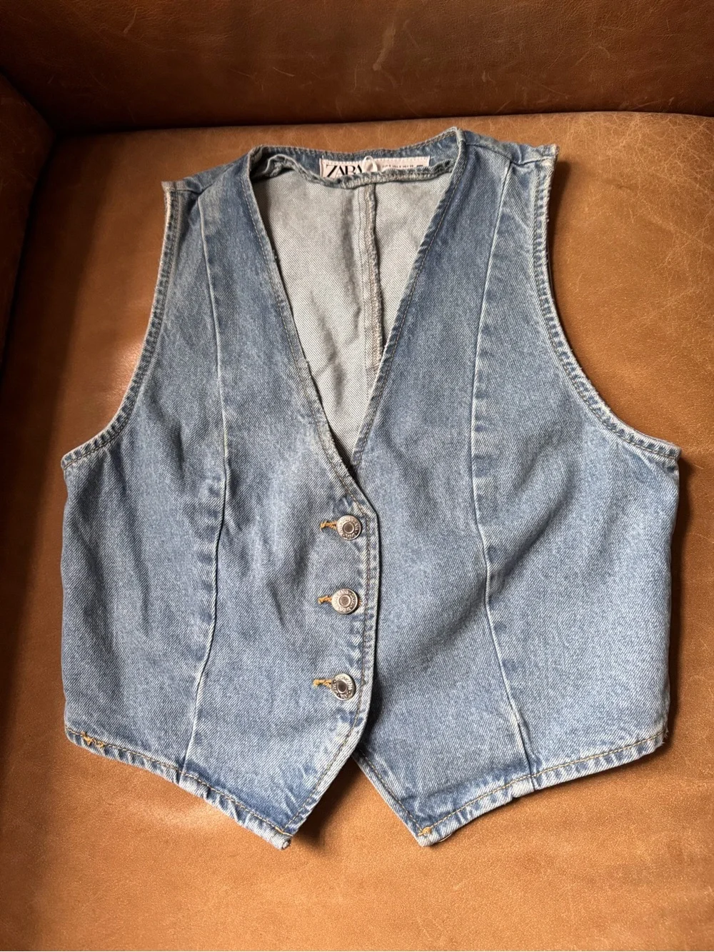 Zara Light Blue Denim Vest with Button Front western coastal layering summer - Picture 1 of 7